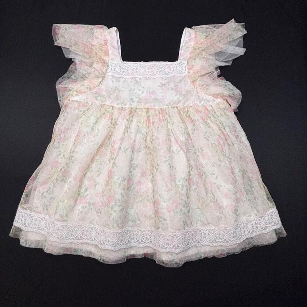 Catherine Malandrino Girls Floral Tulle Dress Size 5T Cottagecore Party Dress